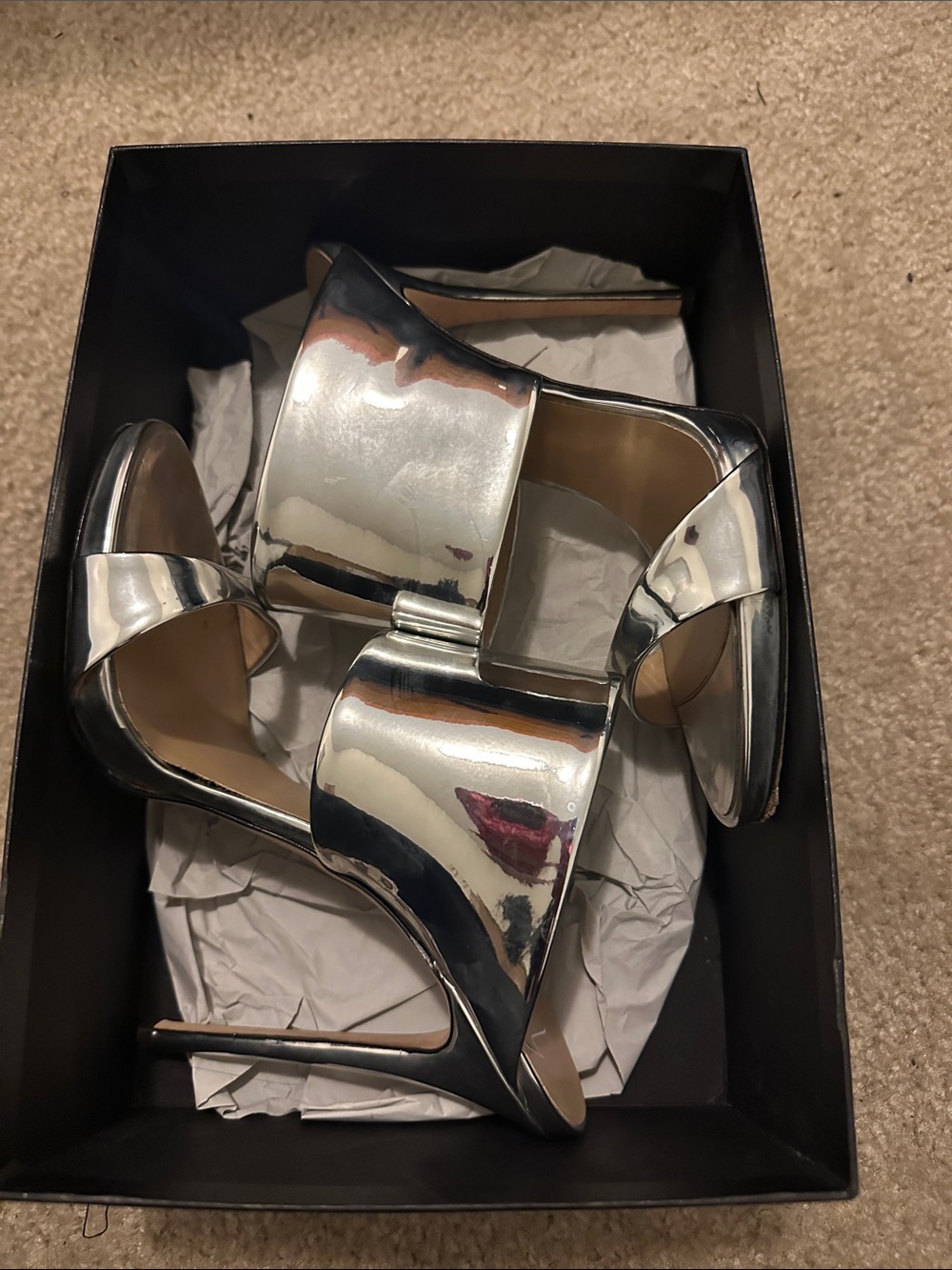 Giuseppe Zanotti Metallic Silver High-Wrap Slide Sandals - Picture 3 of 6